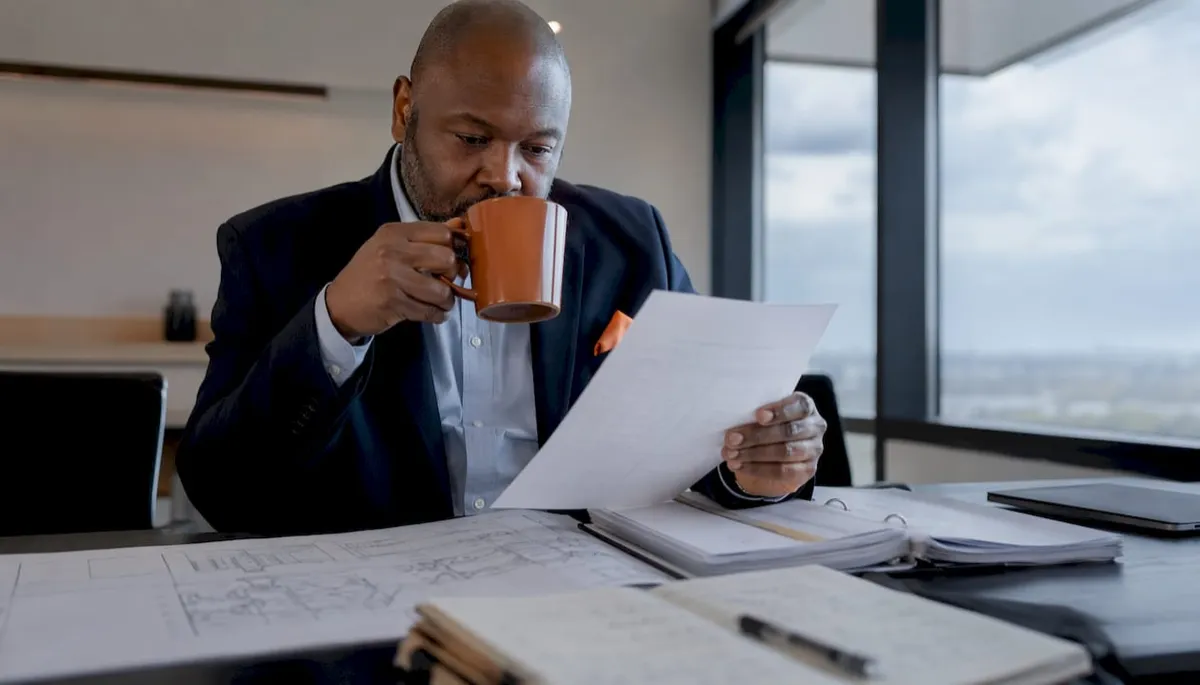 Consultant reviewing federal construction compliance documents