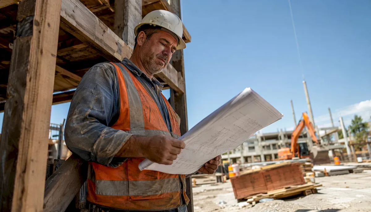 Contractor using CRM tablet in site trailer