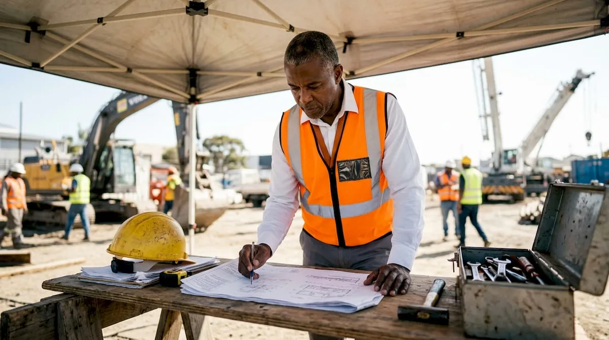 Construction manager reviewing bid documents