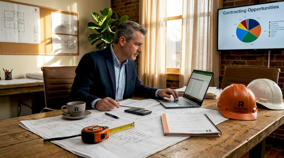 Project manager reviewing bids at office table