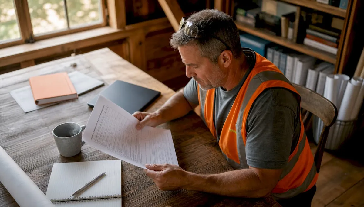 Construction manager reviewing consultant intake workflow checklist