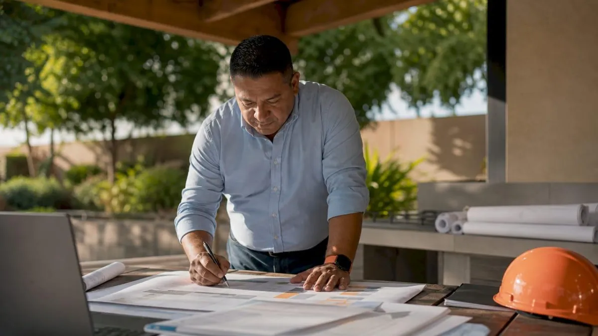 Man reviewing construction CRM workflow documents