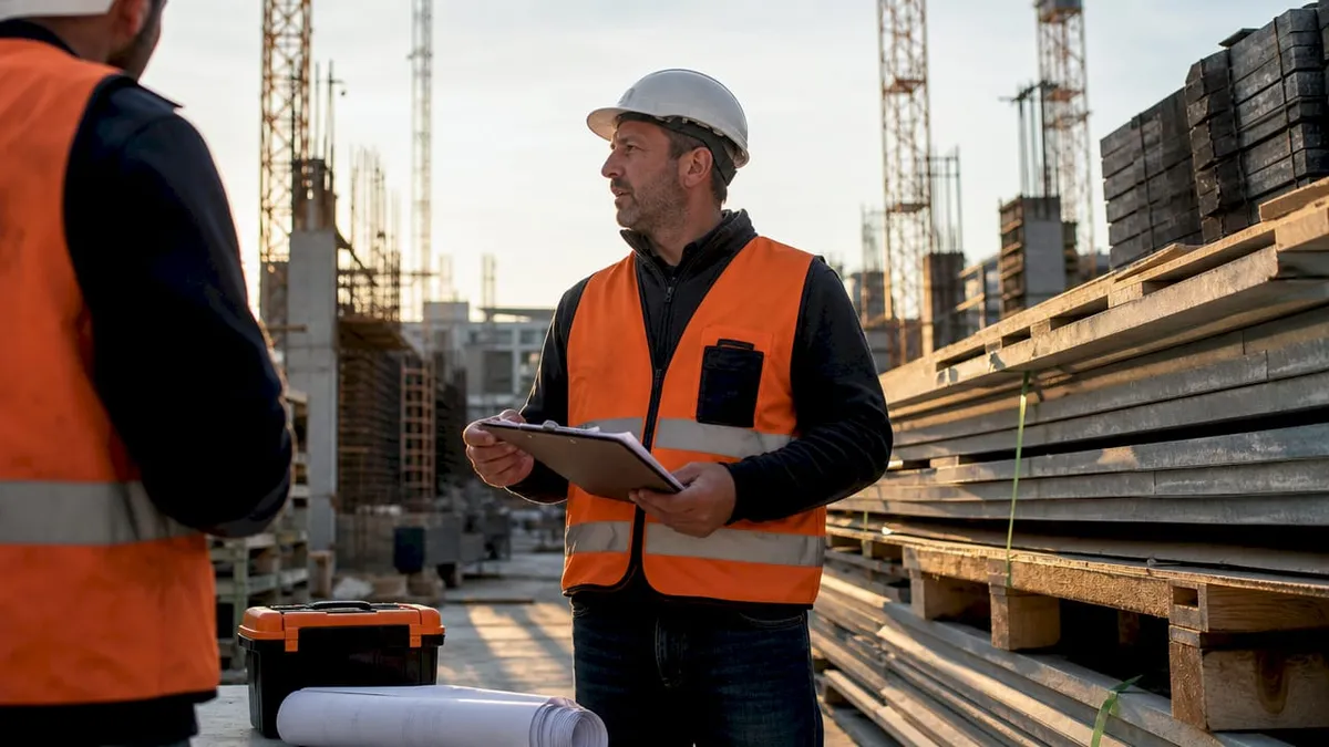 Project manager checking construction inventory onsite