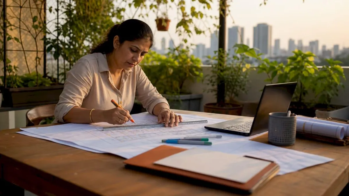 Estimator reviewing construction bid documents