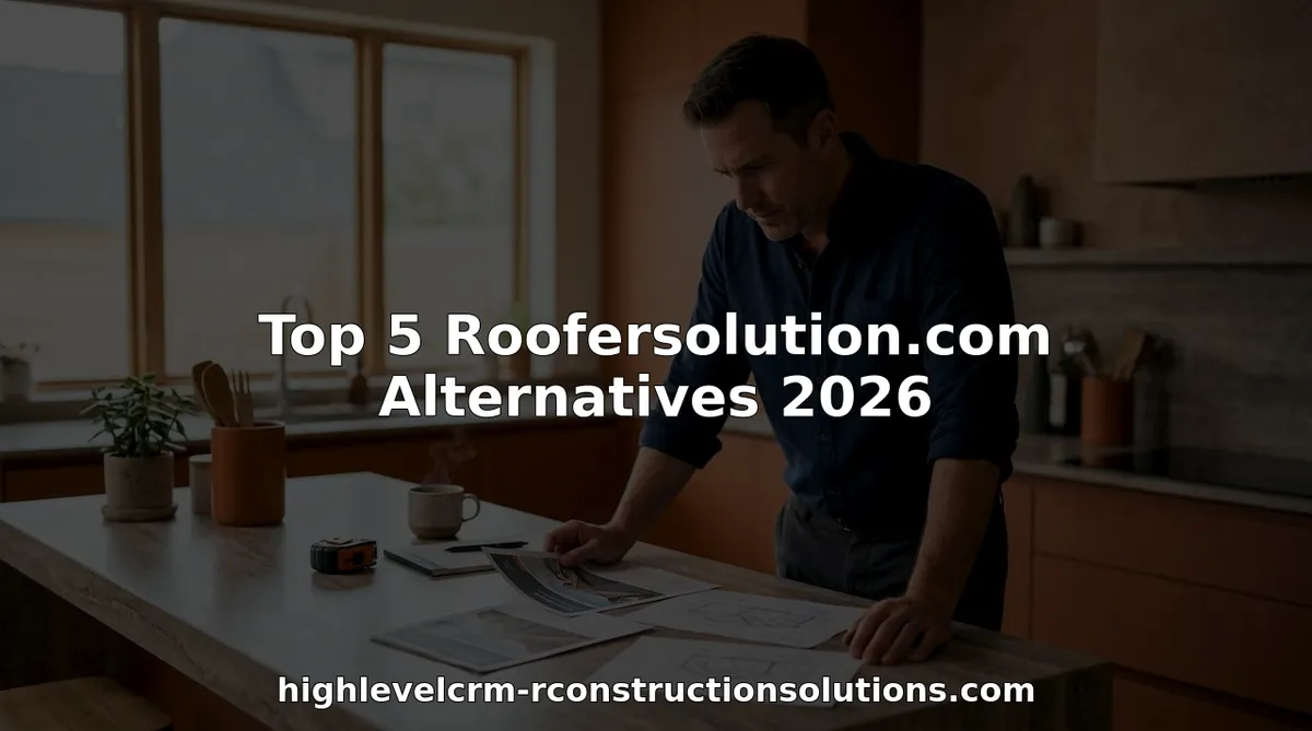 Roofing contractor reviewing software options at conference table