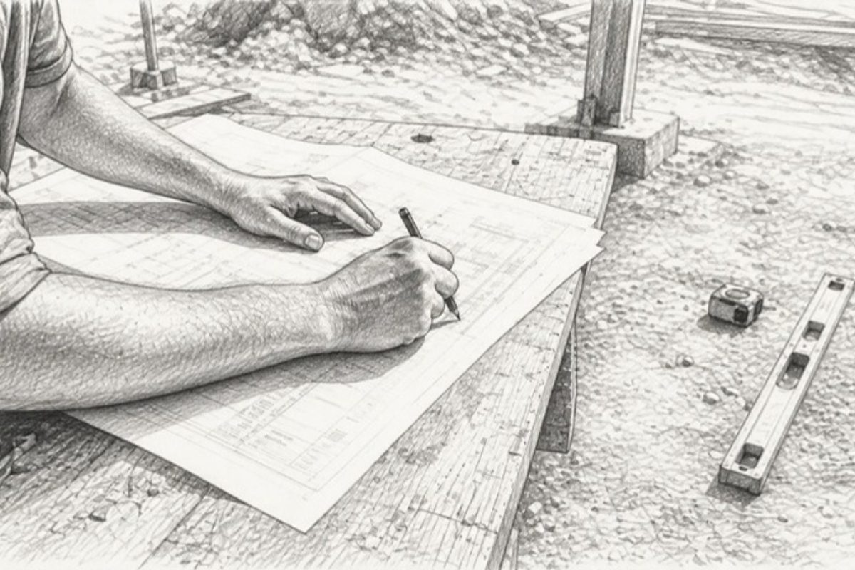 Sketch of estimator hands marking piping takeoff sheet