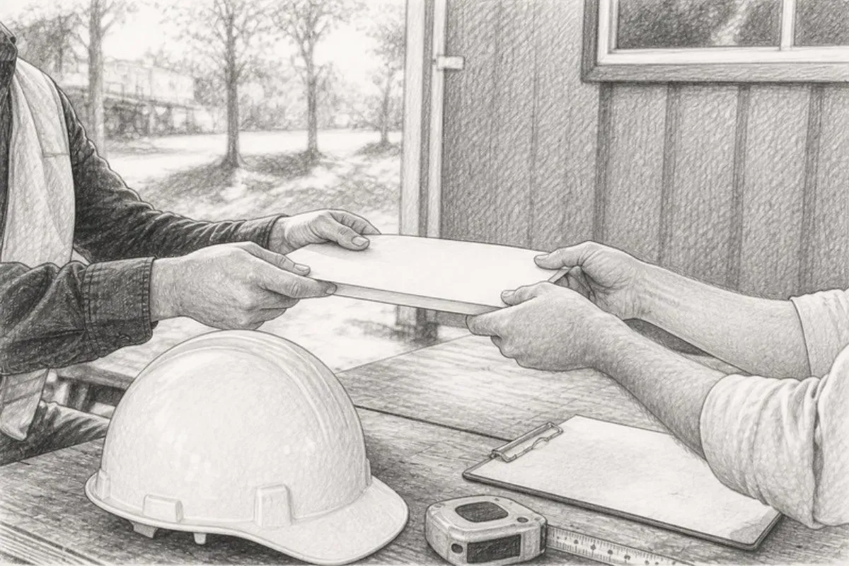 Sketch of hands exchanging joint venture agreement outdoors