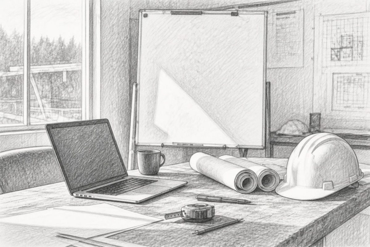 Sketch of construction site office kickoff meeting setup