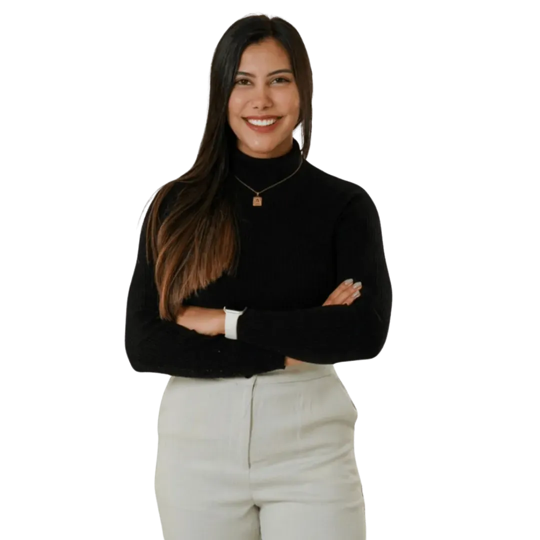 Smiling professional business woman smart claims standing with arms crossed