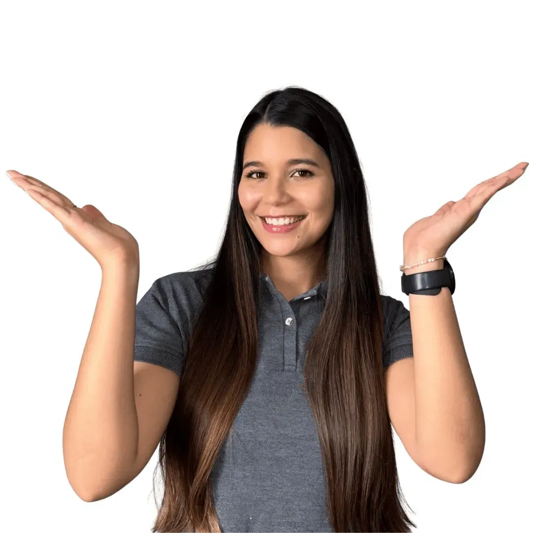 Smiling woman with open arms presenting the reasons why contractors choose us