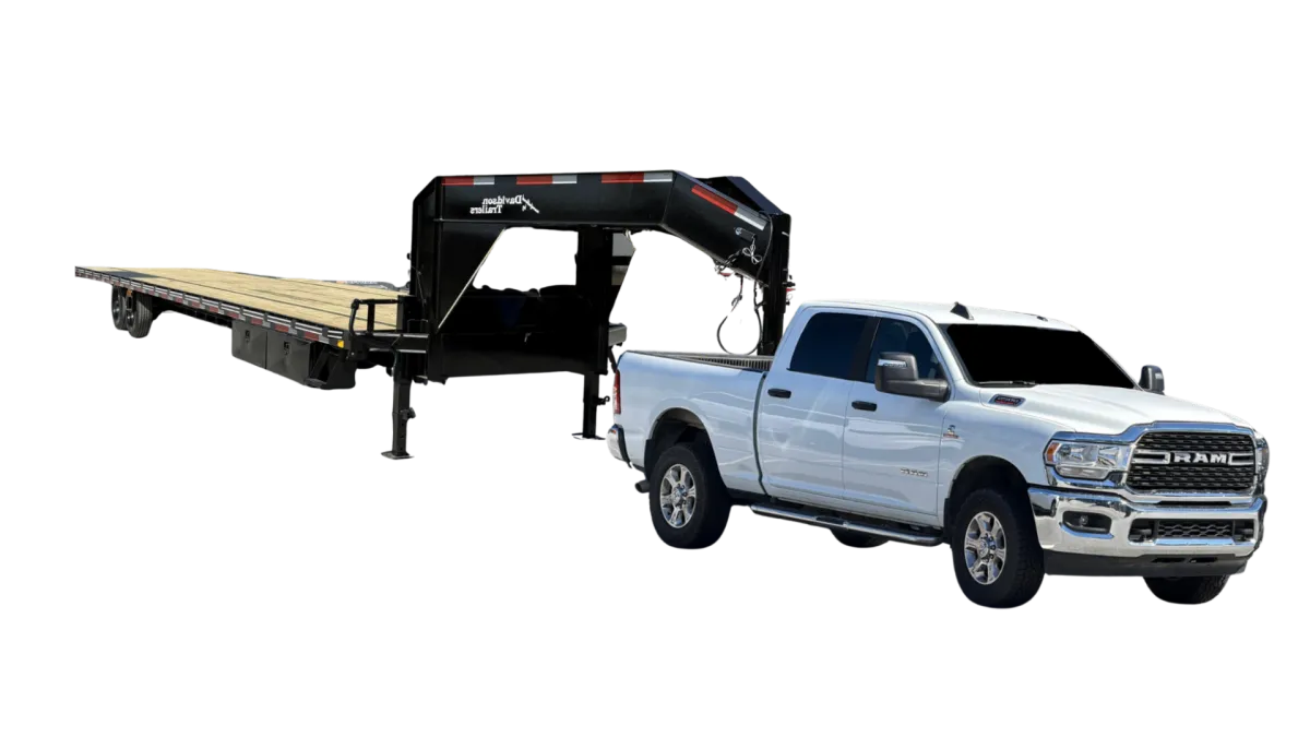BG Transports LLC gooseneck hotshot trailer, black with red trim.