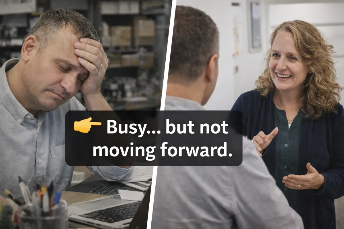 business owner overwhelmed. Business coach Penny Nilsen coaching.