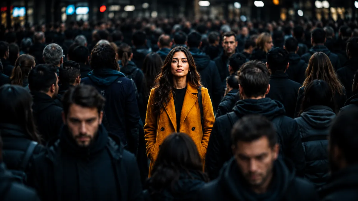 one woman in a croud