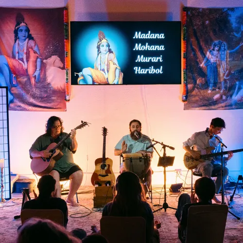 The Kirtan space singing Kirtan at donation based dinner