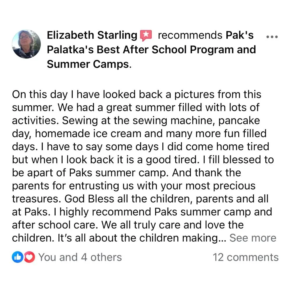 5 Star Review For Palatka's Best Summer Camp and After School!