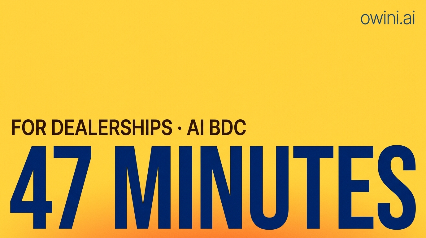 Owini AI BDC auto-calling internet leads from CarGurus, Autotrader, and Facebook lead ads on a dealership dashboard showing 8-second response time