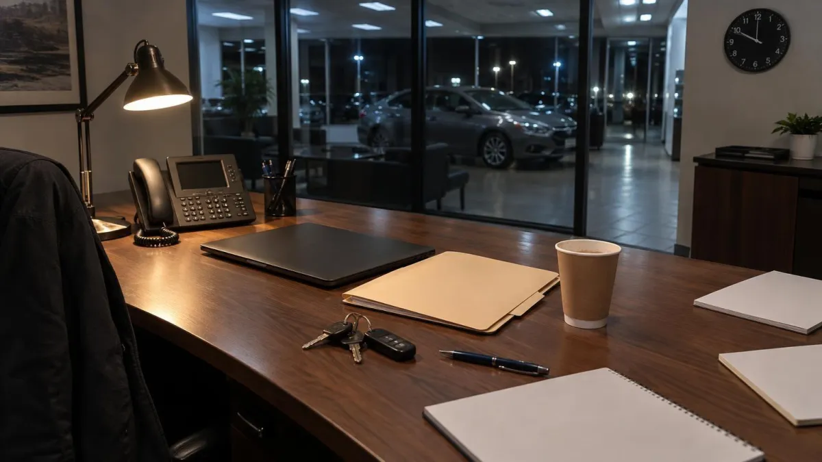 Owini automotive marketing software vs agency: dealer comparing an agency invoice with an AI lead dashboard on a tablet