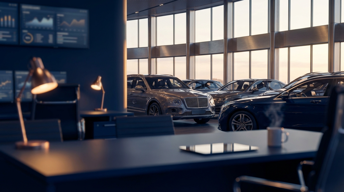 Split-screen comparison showing search engine results for dealership CRM and AI vendors alongside a competitive feature matrix highlighting gaps in marketplace posting and price drop automation