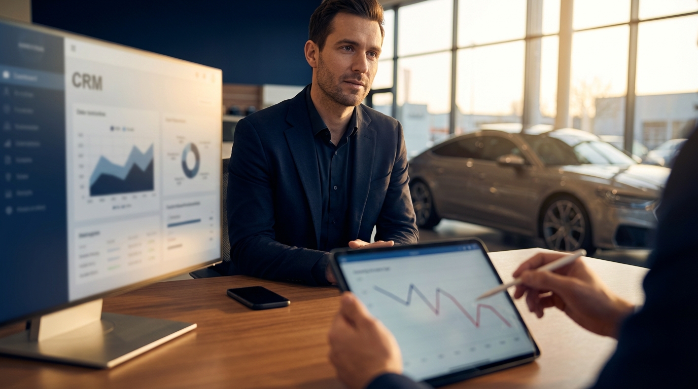 Split-screen comparison showing a dealership lead notification arriving on a phone with a 3-second AI response timer on one side and a traditional manual response with a ticking clock on the other, representing the speed-to-lead gap between AI-powered and conventional dealership workflows