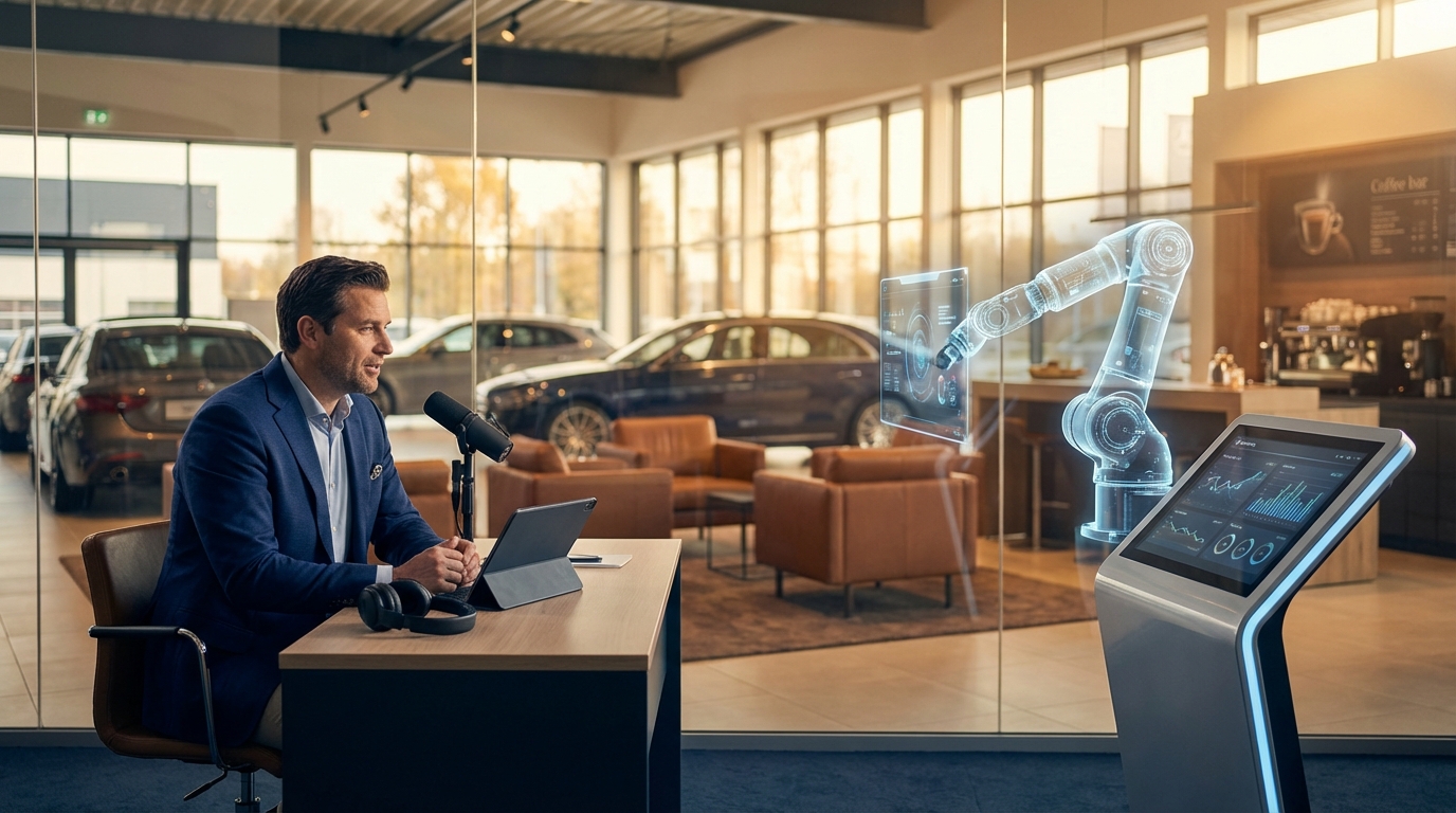 Split-screen showing a busy BDC call center on one side and an AI-powered dashboard instantly responding to car dealership leads on the other, representing the BDC vs AI comparison for automotive sales