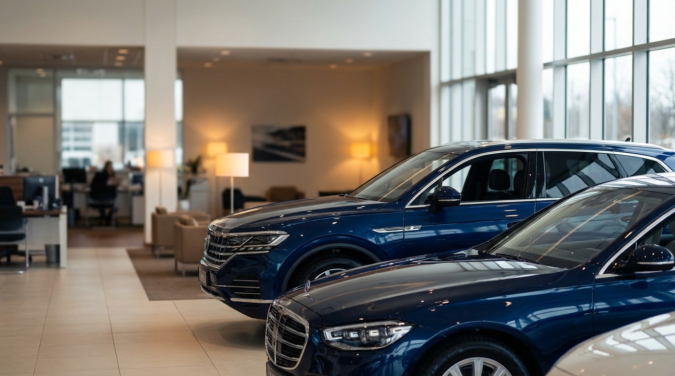 A dealership marketing manager reviewing keyword research data on a laptop screen, with search volume charts and ranking opportunity indicators visible, representing untapped SEO opportunities in the automotive industry
