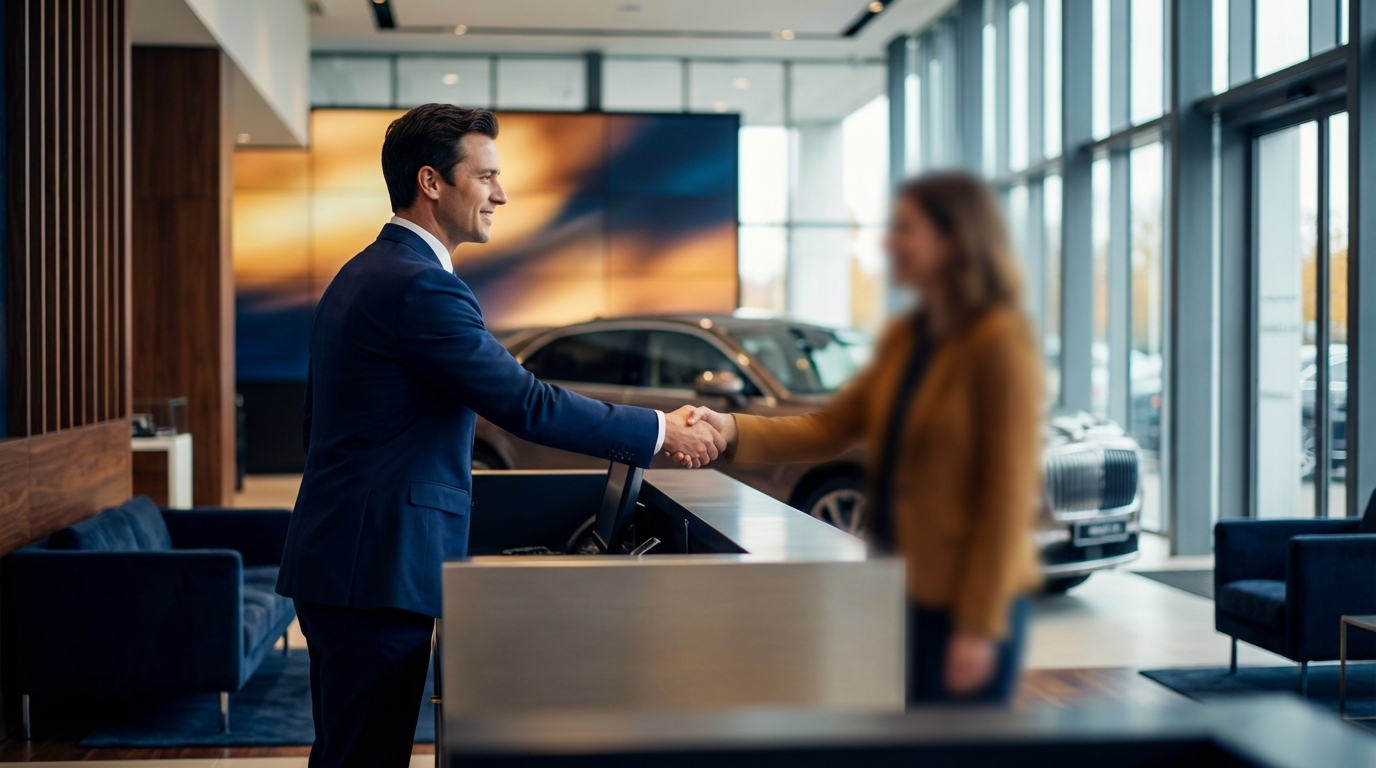 Side-by-side comparison dashboard showing search ranking positions for Matador AI, DriveCentric, Hammer AI, and Owini across dealership AI platform queries