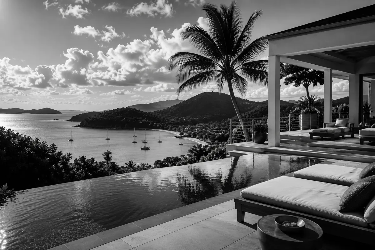 black & white image (mountain lodge)