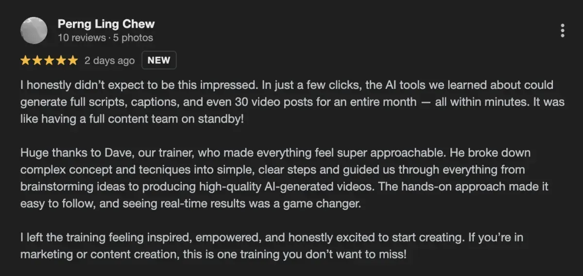 testimonials for ai dave ai workshop