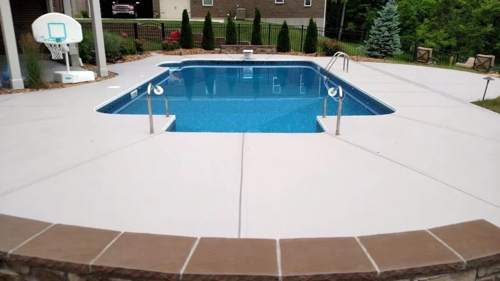 Resurfaced concrete pool deck