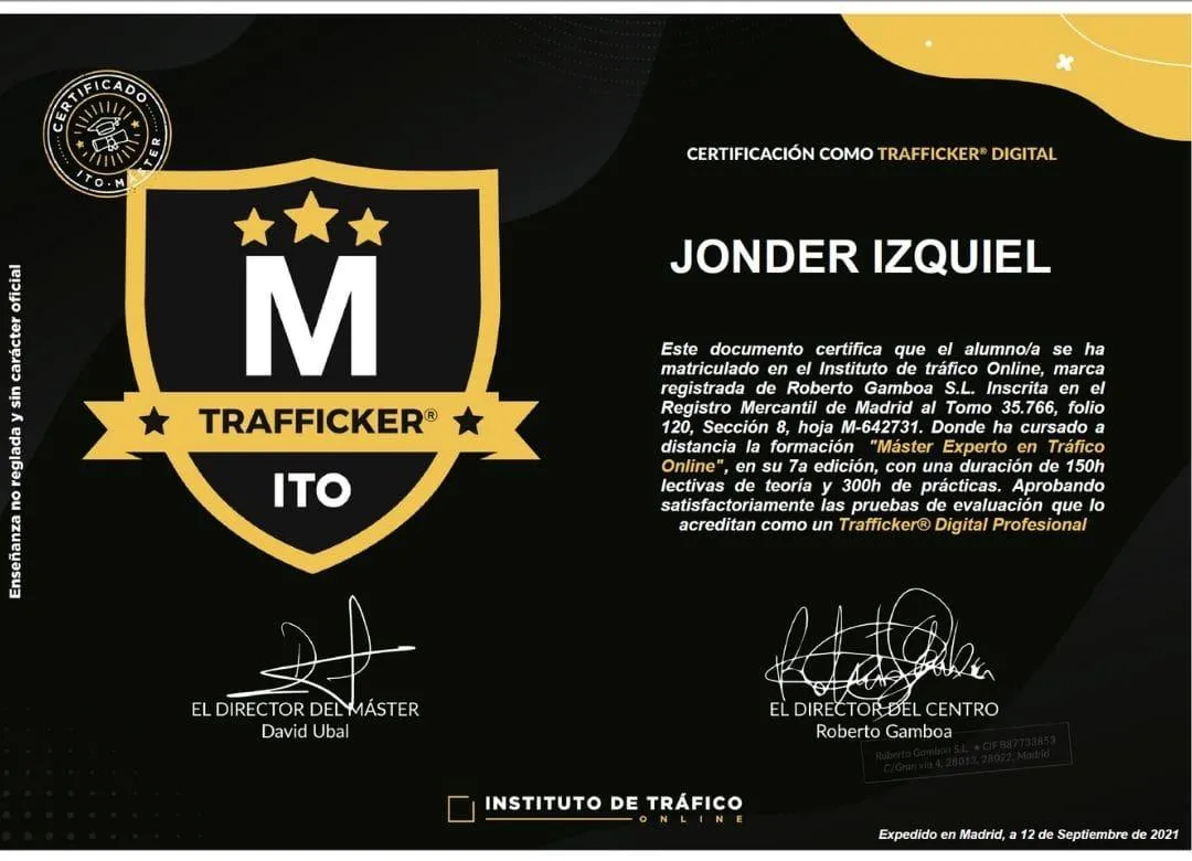 Cetificado Traffciker de Jonder Izquiel