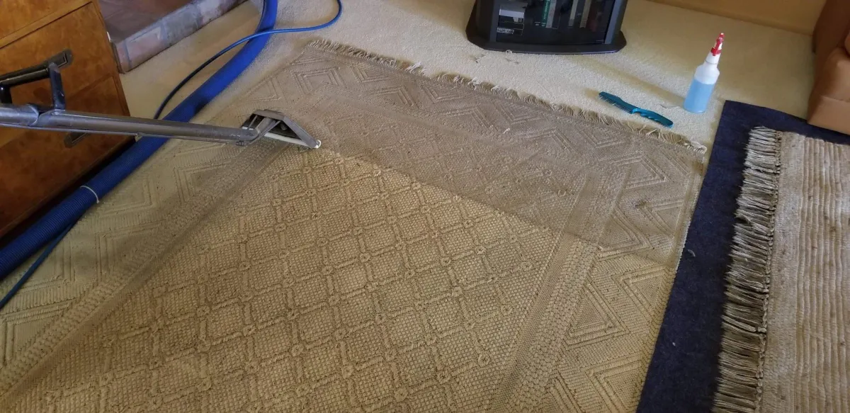 a close up of a rug with a pattern on it