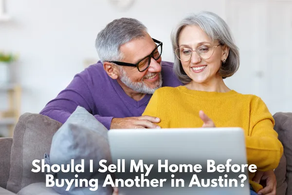 Homeowners discussing whether to sell or buy first when moving in Austin