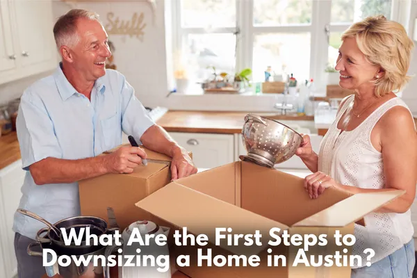 Homeowner starting to downsize by organizing belongings in a calm and manageable way