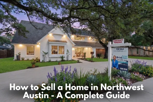 Northwest Austin home with for sale sign and curb appeal in a residential neighborhood