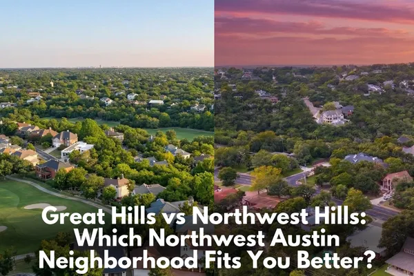 Great Hills and Northwest Hills in Northwest Austin, highlighting their relative location to 183, MoPac, Gateway, and The Domain.