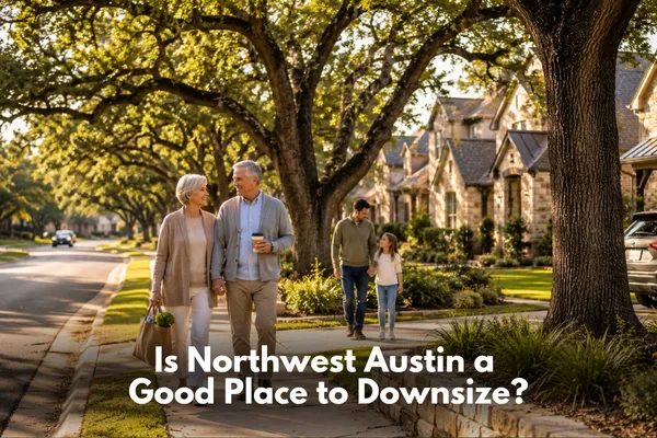 Northwest Austin neighborhoods downsizers often consider, including Great Hills, Northwest Hills, Balcones Village, Barrington Oaks, Oak Forest, Balcones Woods, Mesa Park, Canyon Creek, and River Place.