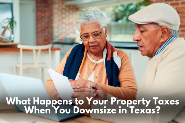 Texas downsizing homeowner comparing property tax bills, homestead exemptions, over-65 tax ceiling, tax deferral, and the possible tax impact of buying a smaller home.