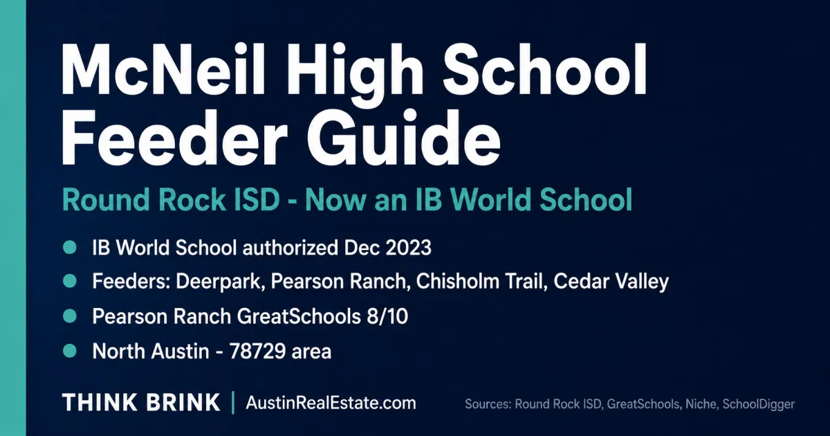 McNeil High School feeder guide: Round Rock ISD IB World School with its feeder middle schools Deerpark, Pearson Ranch, Chisholm Trail, and Cedar Valley for North Austin buyers.