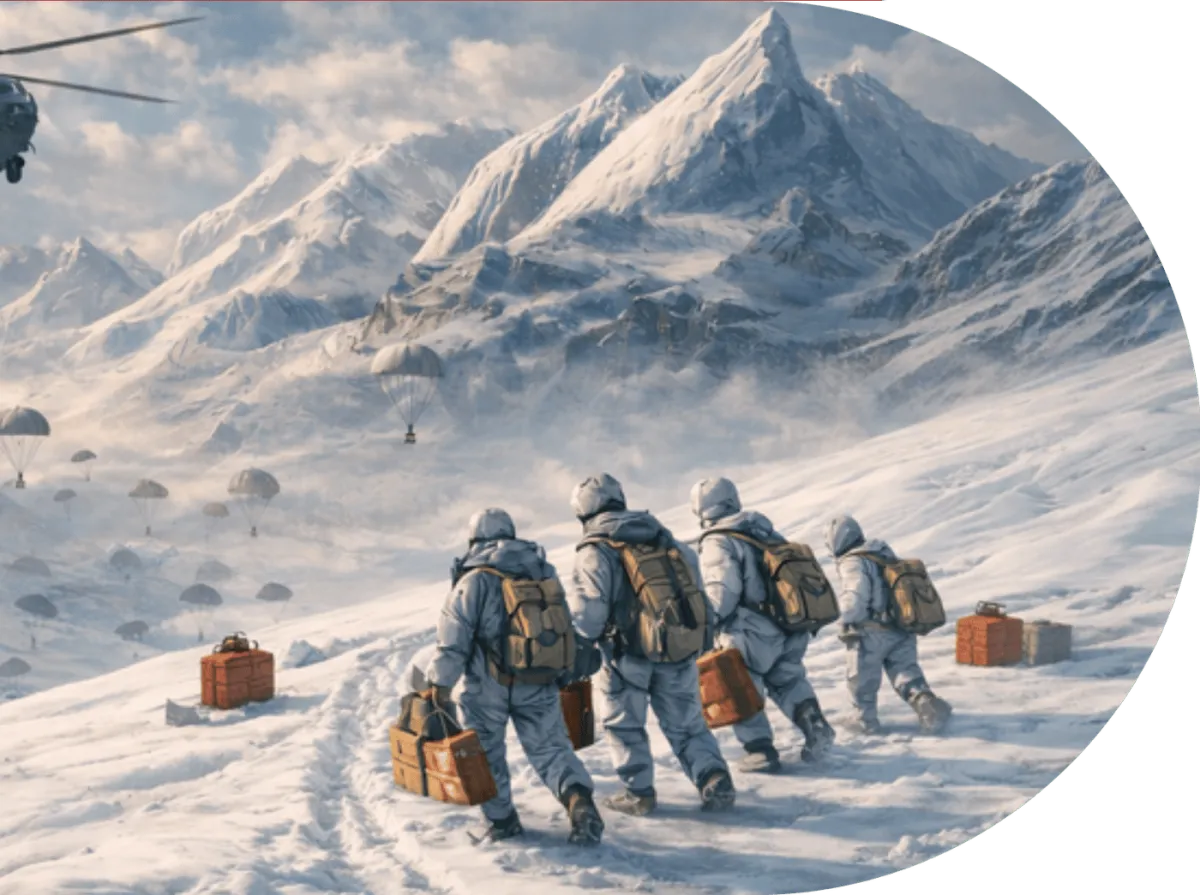 Soldiers ascending at altitude