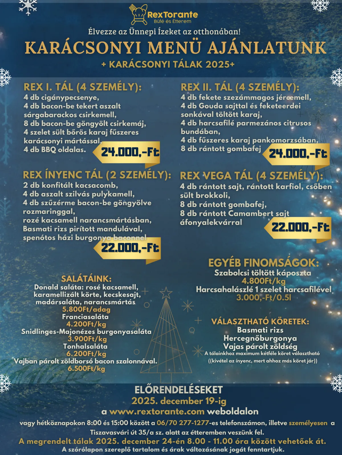 Rextorante karácsonyi menü ajánlat 2025,ünnepi hidegtál rendelés nyíregyházán,karácsonyi sültes tál rextorante nyíregyháza