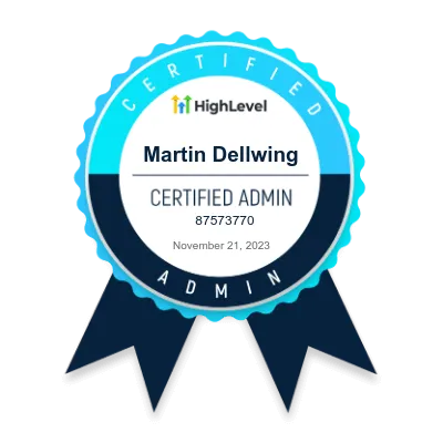 GoHighLevel Abzeichen "HighLevel Certified Admin"