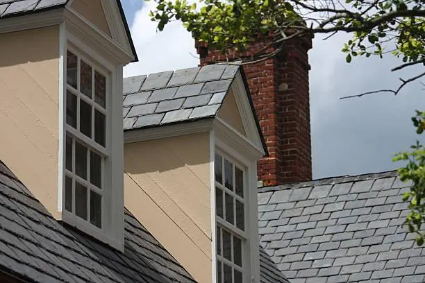 Slate roof on a residential home, illustrating durability.