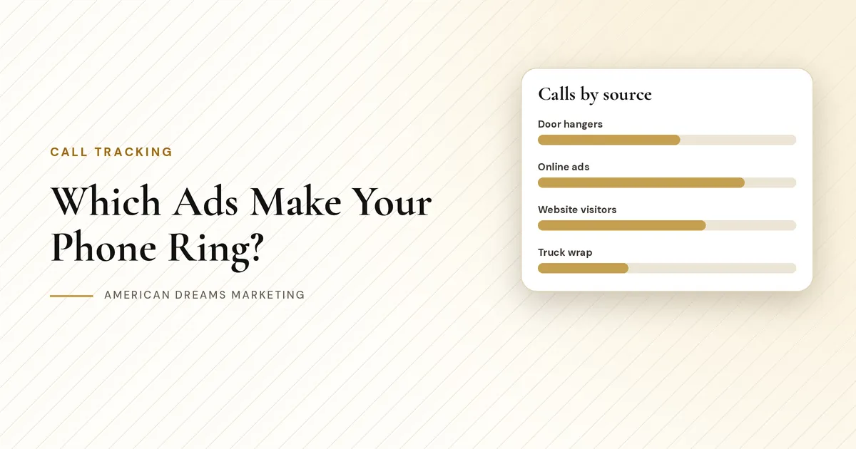 Report card with gold bars comparing calls from flyers, online ads, the website and a truck wrap
