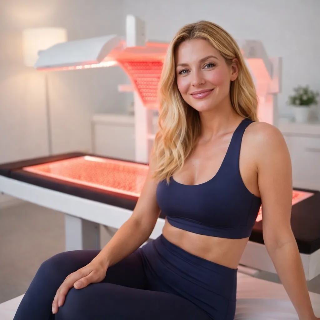 Woman glowing after red light