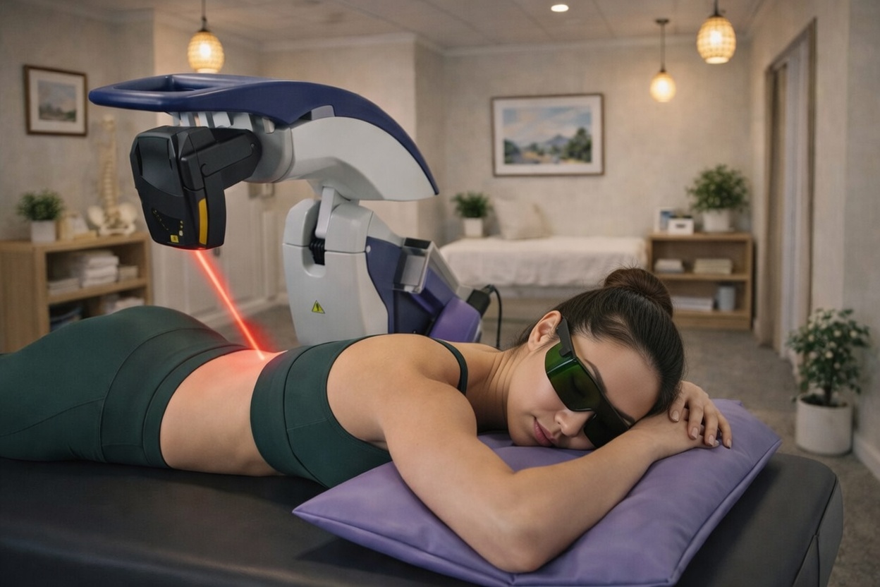 Patient receiving MLS laser therapy for back pain relief