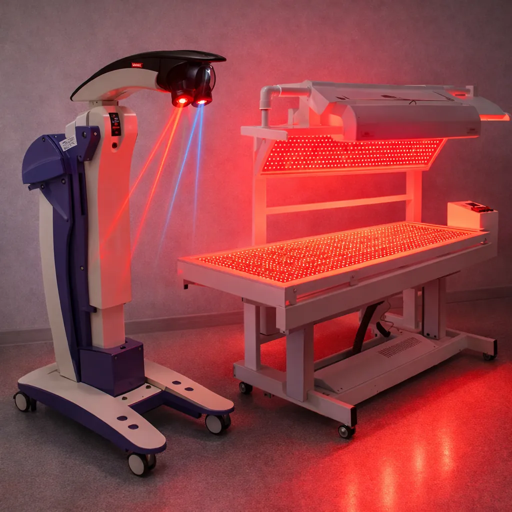 Red light therapy unit vs MLS laser therapy device side by side