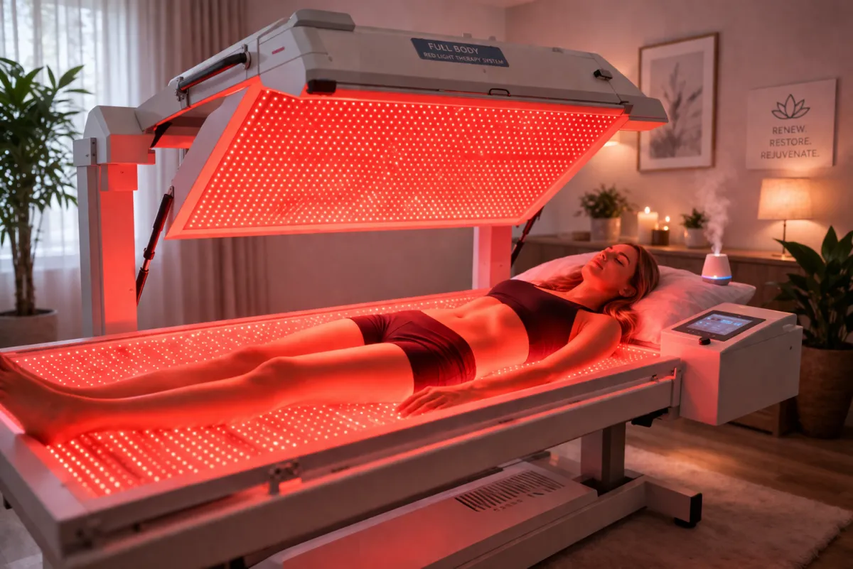 Relaxing red light therapy session for stress relief