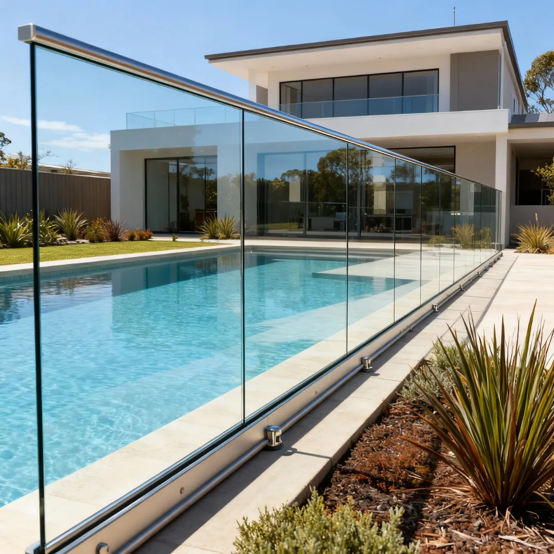 U‑channel (base shoe) frameless glass balustrade with continuous topless look on balcony