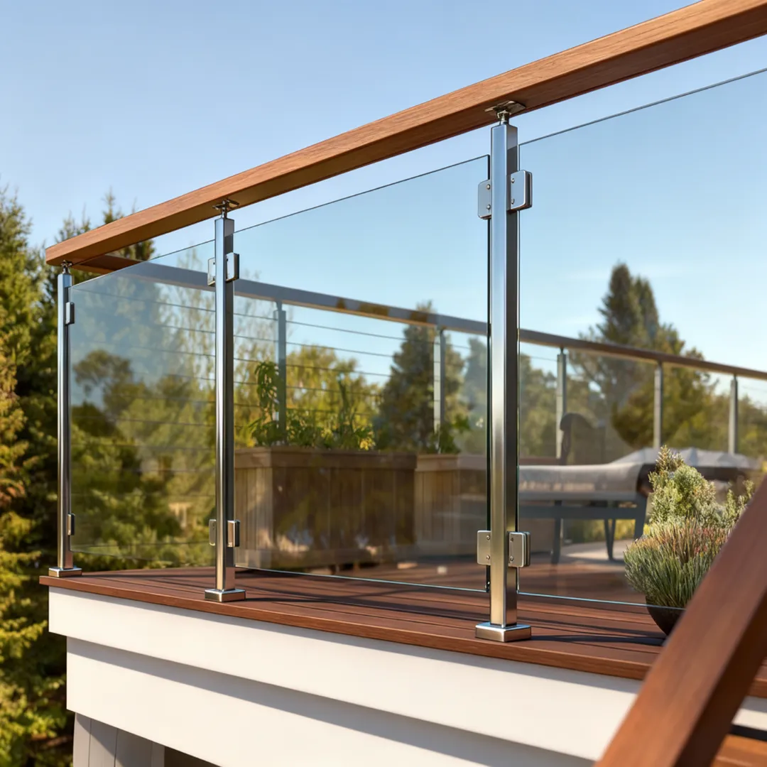 Stainless steel post‑and‑rail glass balustrade on townhouse balcony
