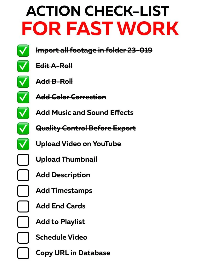 Action Check-list for fast work